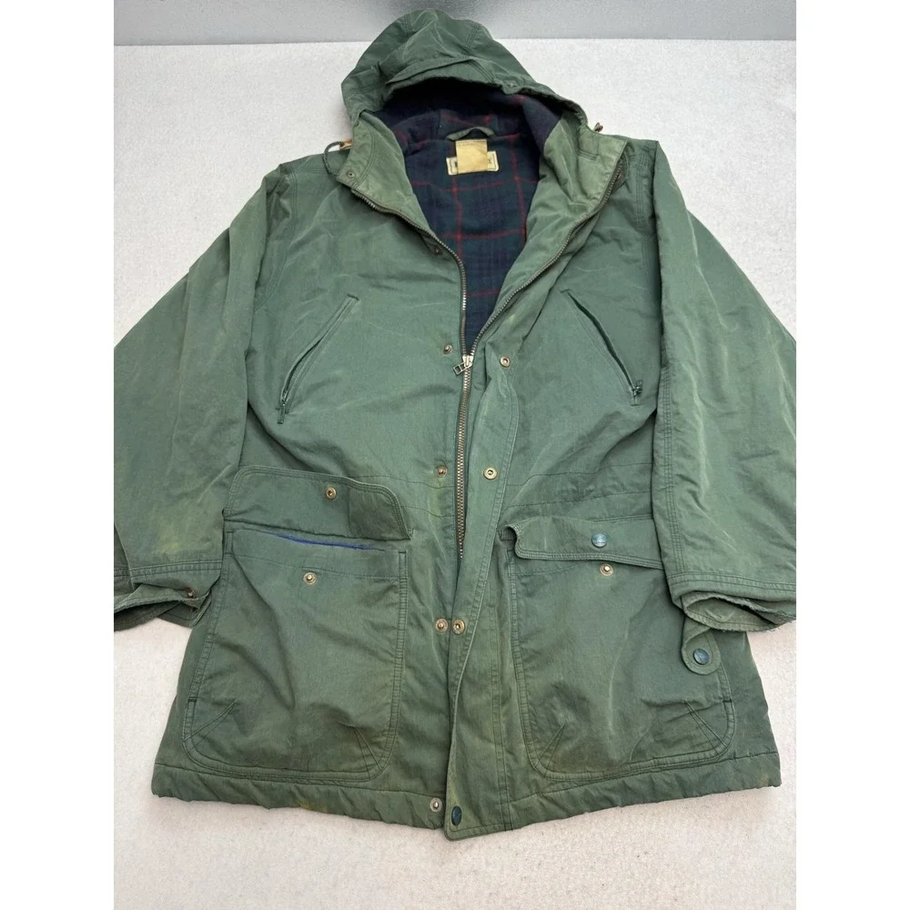 L.L.Bean Maind Warden Coat Men Medium Green Hooded Wool Lined Parka Canvas Field